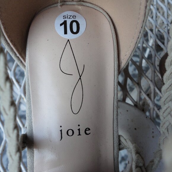 JOIE Women's "Felina" Chunky Heel Braided Faux Suede Taupe Sandals Size 10 - Picture 3 of 7